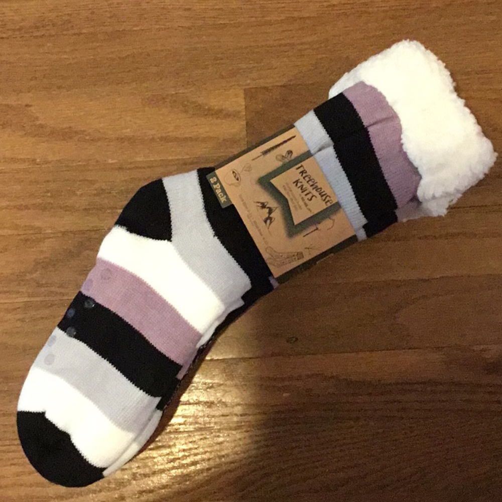 NWT Treehouse Knits - 2 pair of Sherpa lined socks with non-skid grip